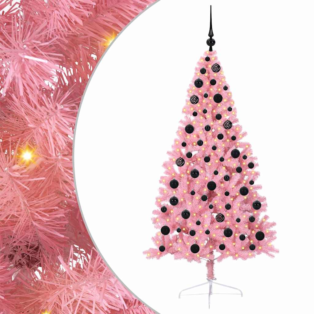 Kunstig Forbelyst Juletræ med 300 LED'er Lyserød 180 cm PVC