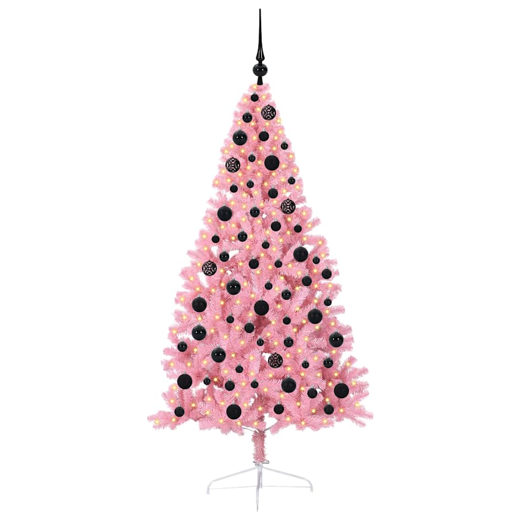 Kunstig Forbelyst Juletræ med 300 LED'er Lyserød 180 cm PVC