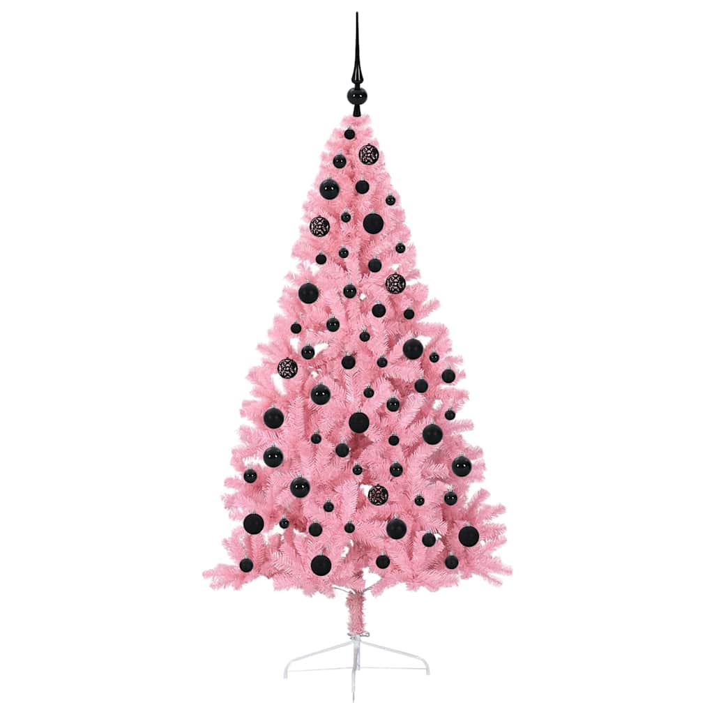 Kunstig Forbelyst Juletræ med 300 LED'er Lyserød 180 cm PVC