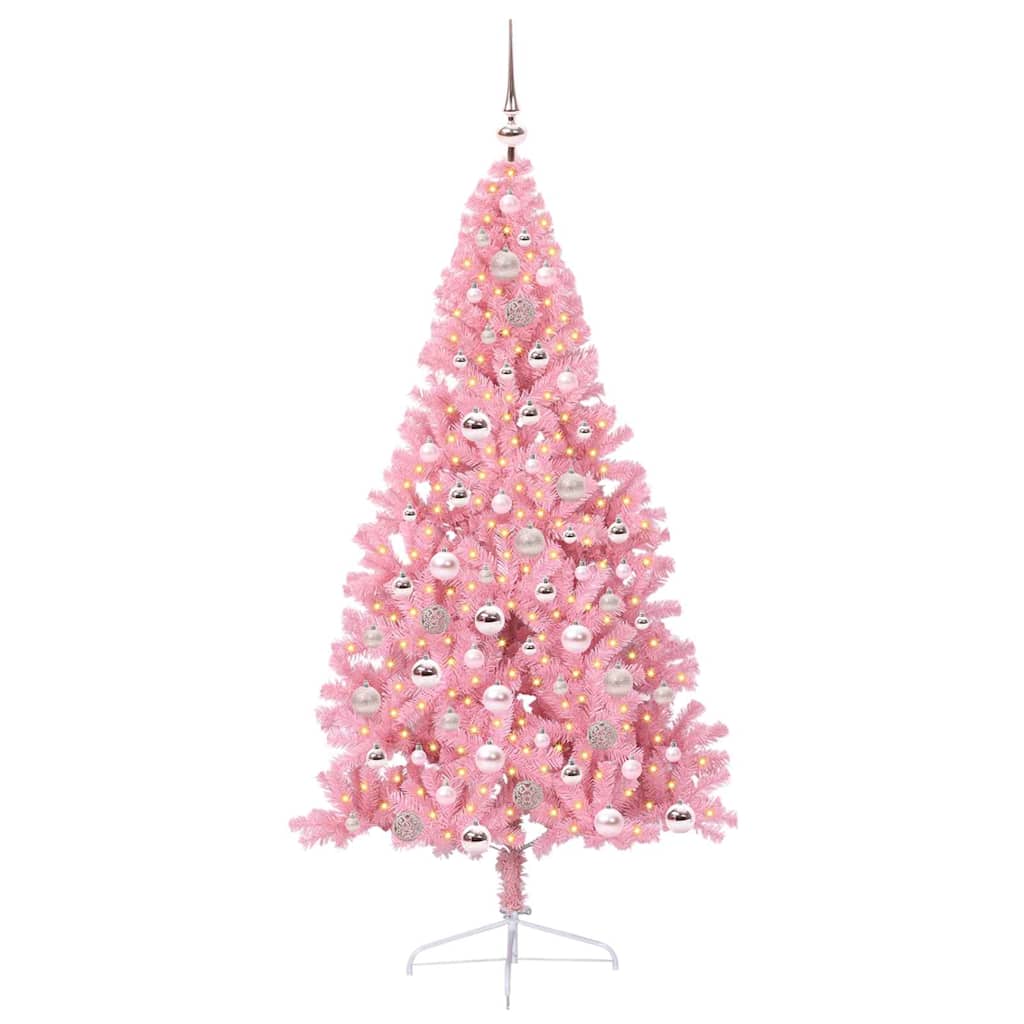 Kunstig Forbelyst Juletræ med 300 LED'er Lyserød 180 cm PVC