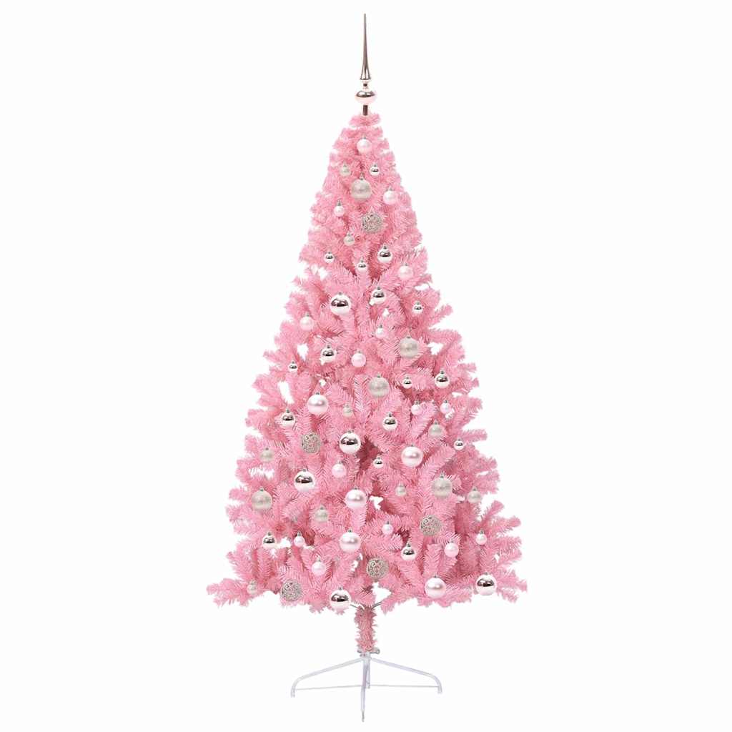 Kunstig Forbelyst Juletræ med 300 LED'er Lyserød 180 cm PVC