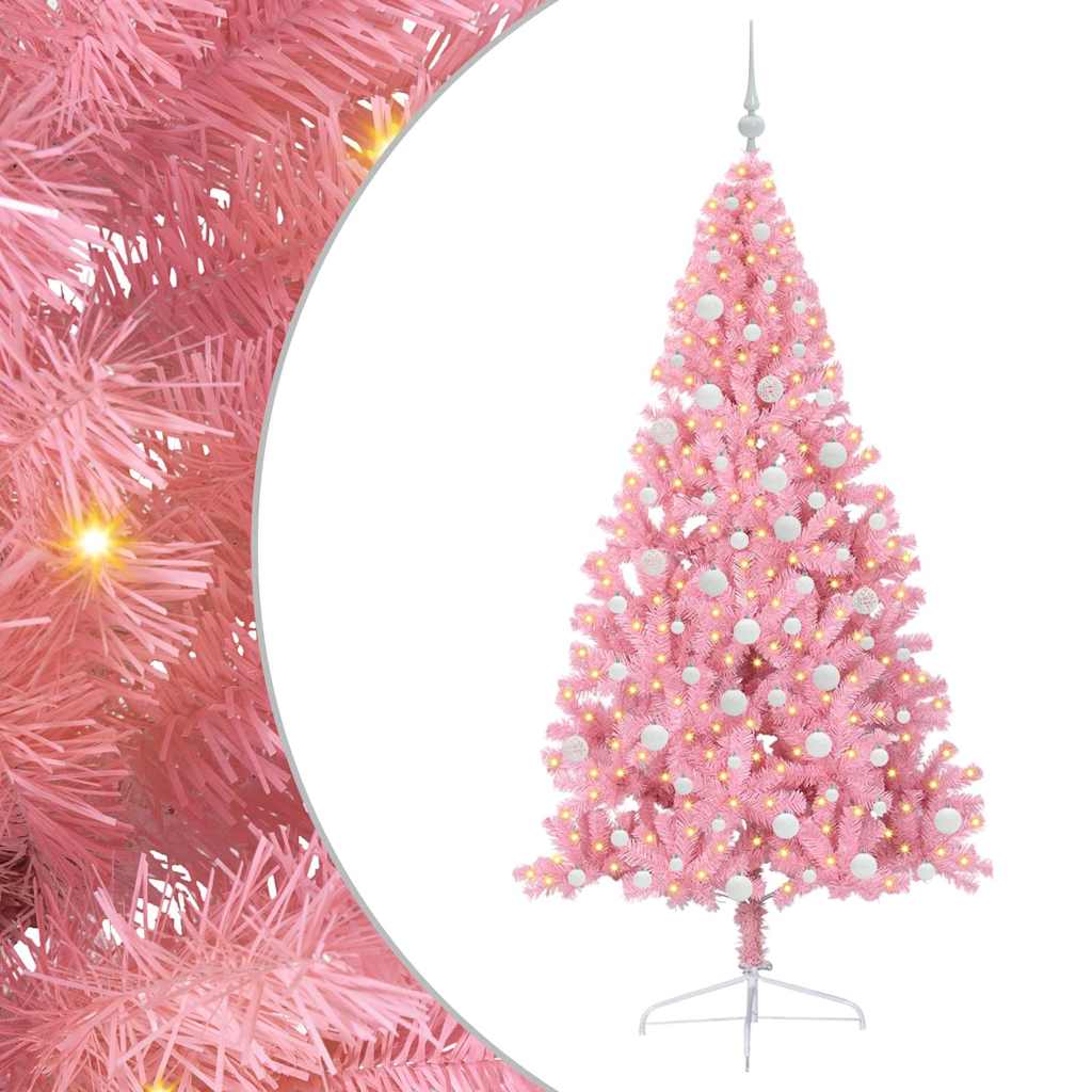 Kunstig Forbelyst Juletræ med 300 LED'er Lyserød 180 cm PVC