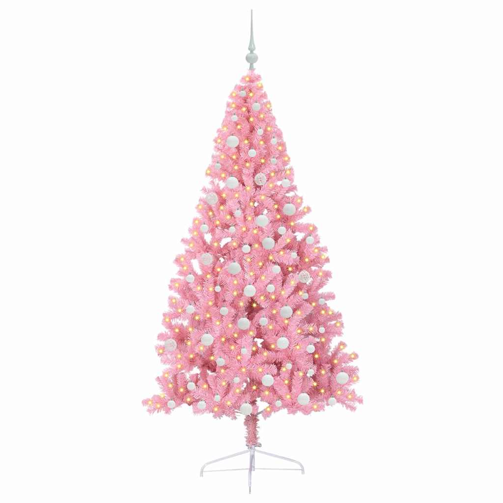Kunstig Forbelyst Juletræ med 300 LED'er Lyserød 180 cm PVC