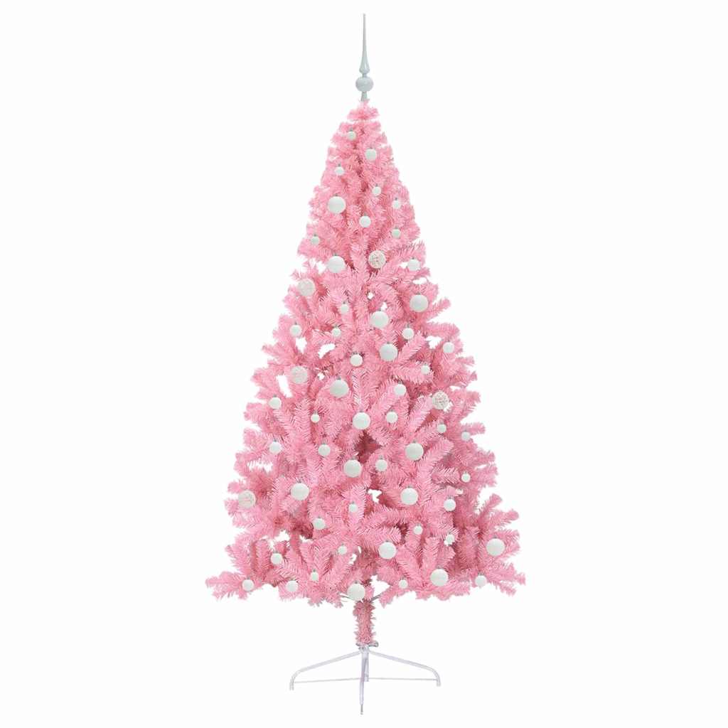 Kunstig Forbelyst Juletræ med 300 LED'er Lyserød 180 cm PVC