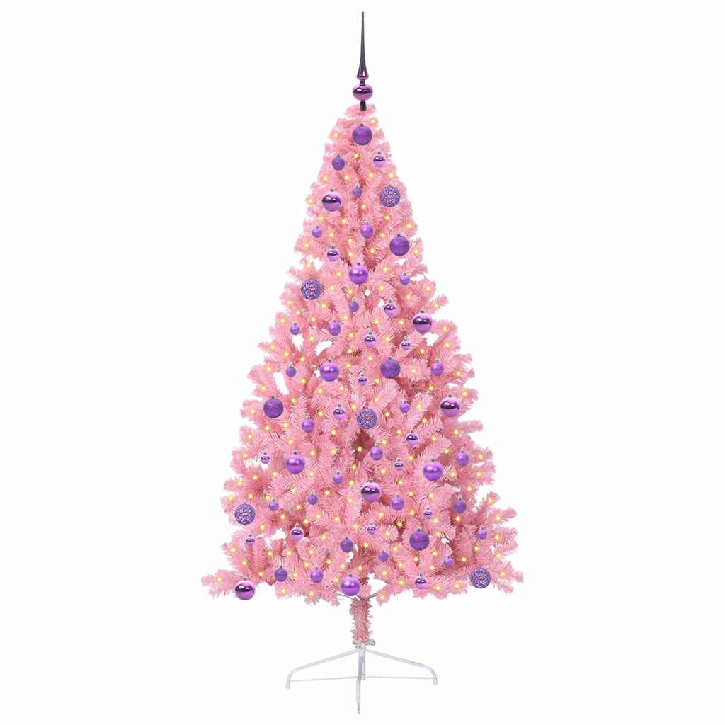 Kunstig Forbelyst Juletræ med 300 LED'er Lyserød 180 cm PVC