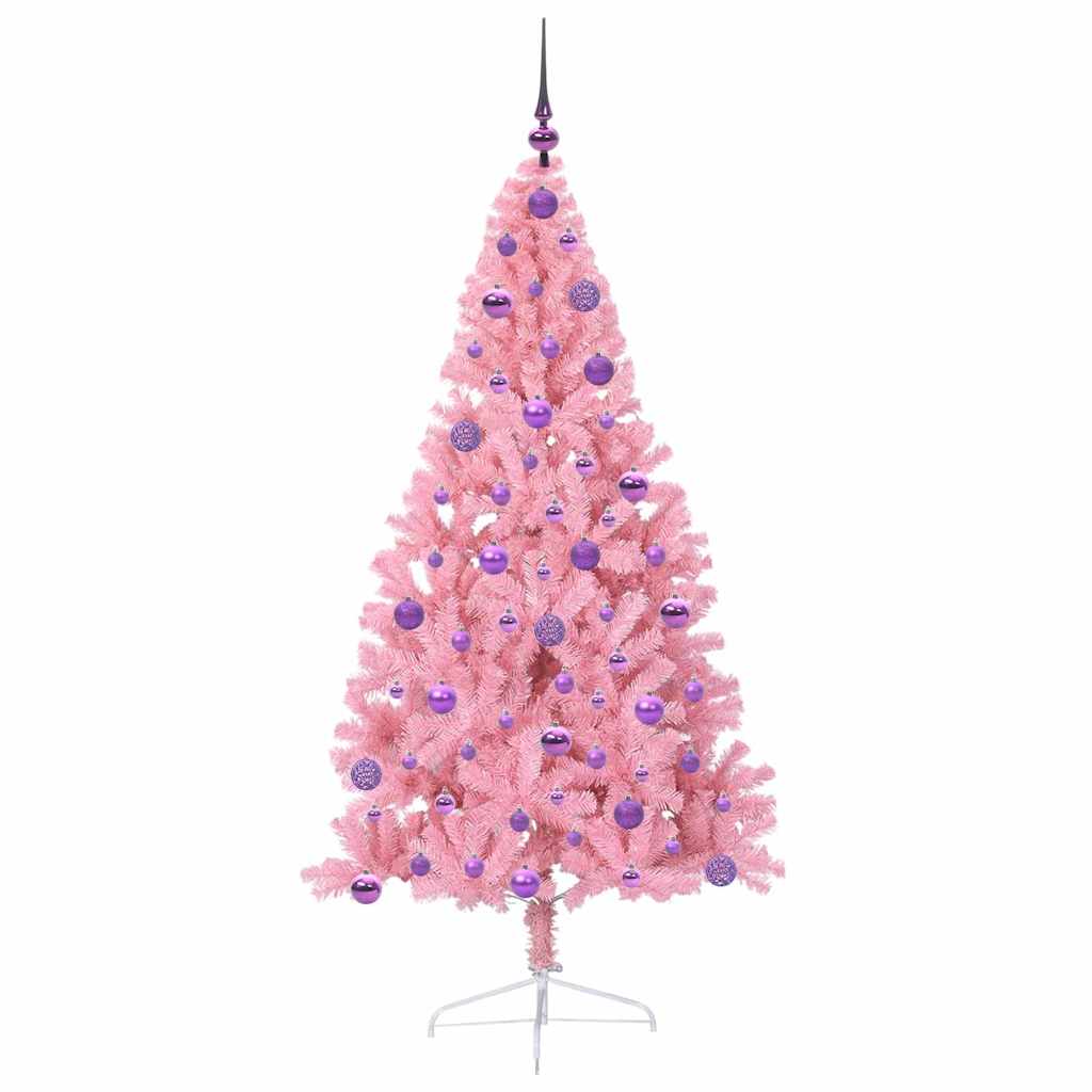 Kunstig Forbelyst Juletræ med 300 LED'er Lyserød 180 cm PVC