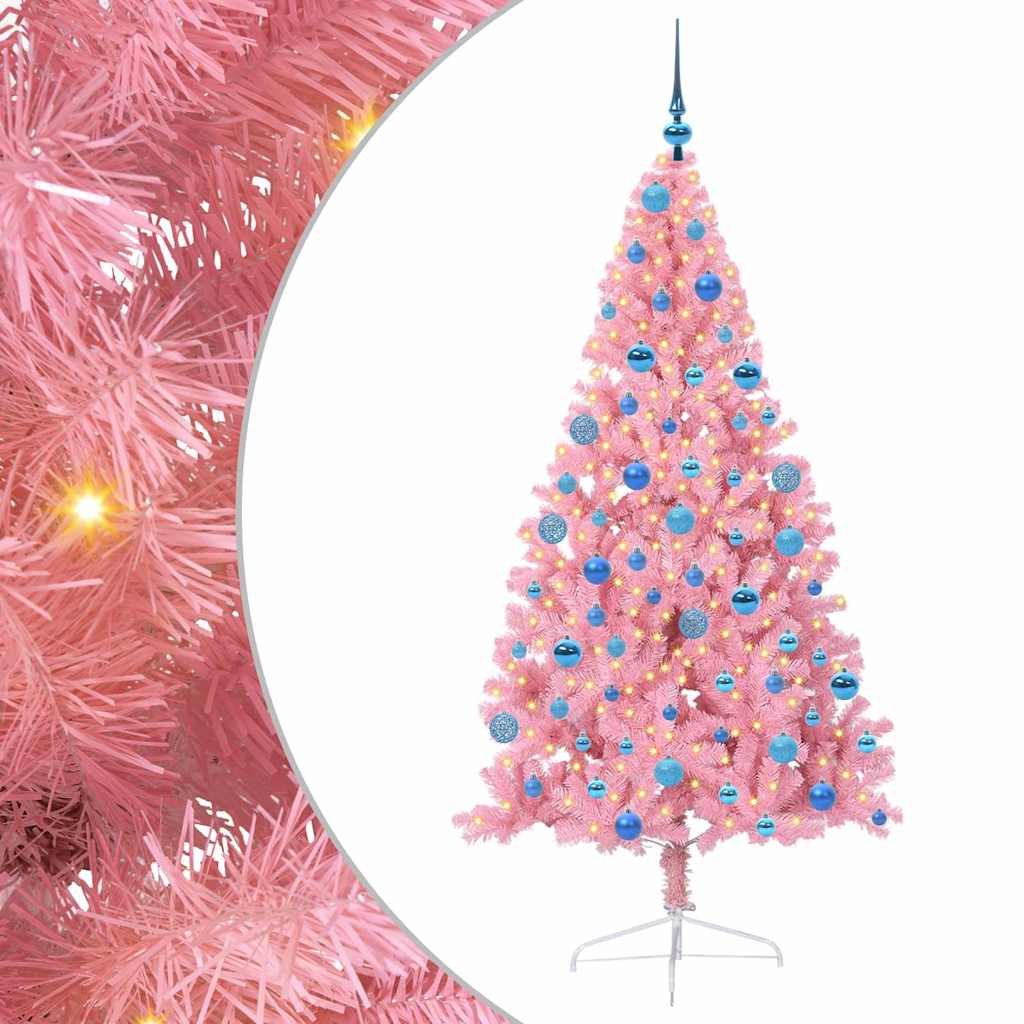 Kunstig Forbelyst Juletræ med 300 LED'er Lyserød 180 cm PVC