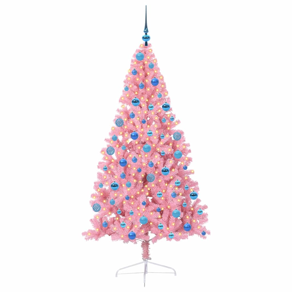 Kunstig Forbelyst Juletræ med 300 LED'er Lyserød 180 cm PVC