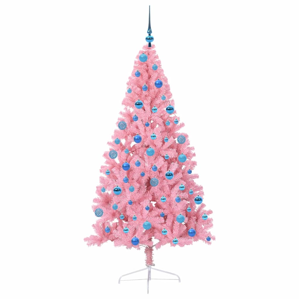 Kunstig Forbelyst Juletræ med 300 LED'er Lyserød 180 cm PVC