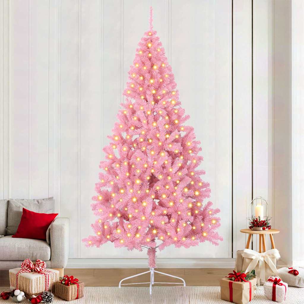 Kunstig Forbelyst Juletræ med 300 LED'er Lyserød 240 cm PVC