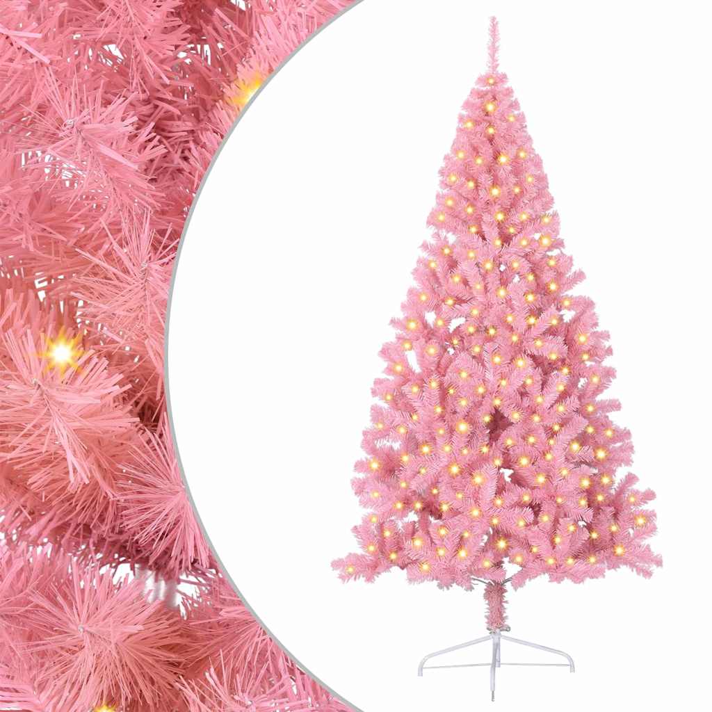 Kunstig Forbelyst Juletræ med 300 LED'er Lyserød 240 cm PVC