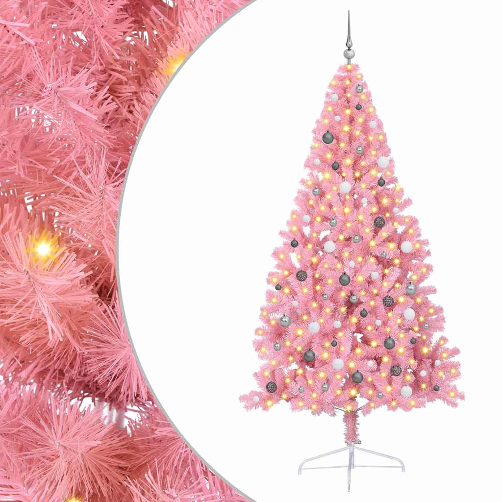 Kunstig Forbelyst Juletræ med 300 LED'er Lyserød 240 cm PVC