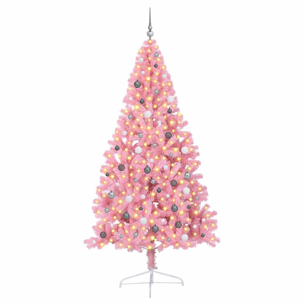 Kunstig Forbelyst Juletræ med 300 LED'er Lyserød 240 cm PVC
