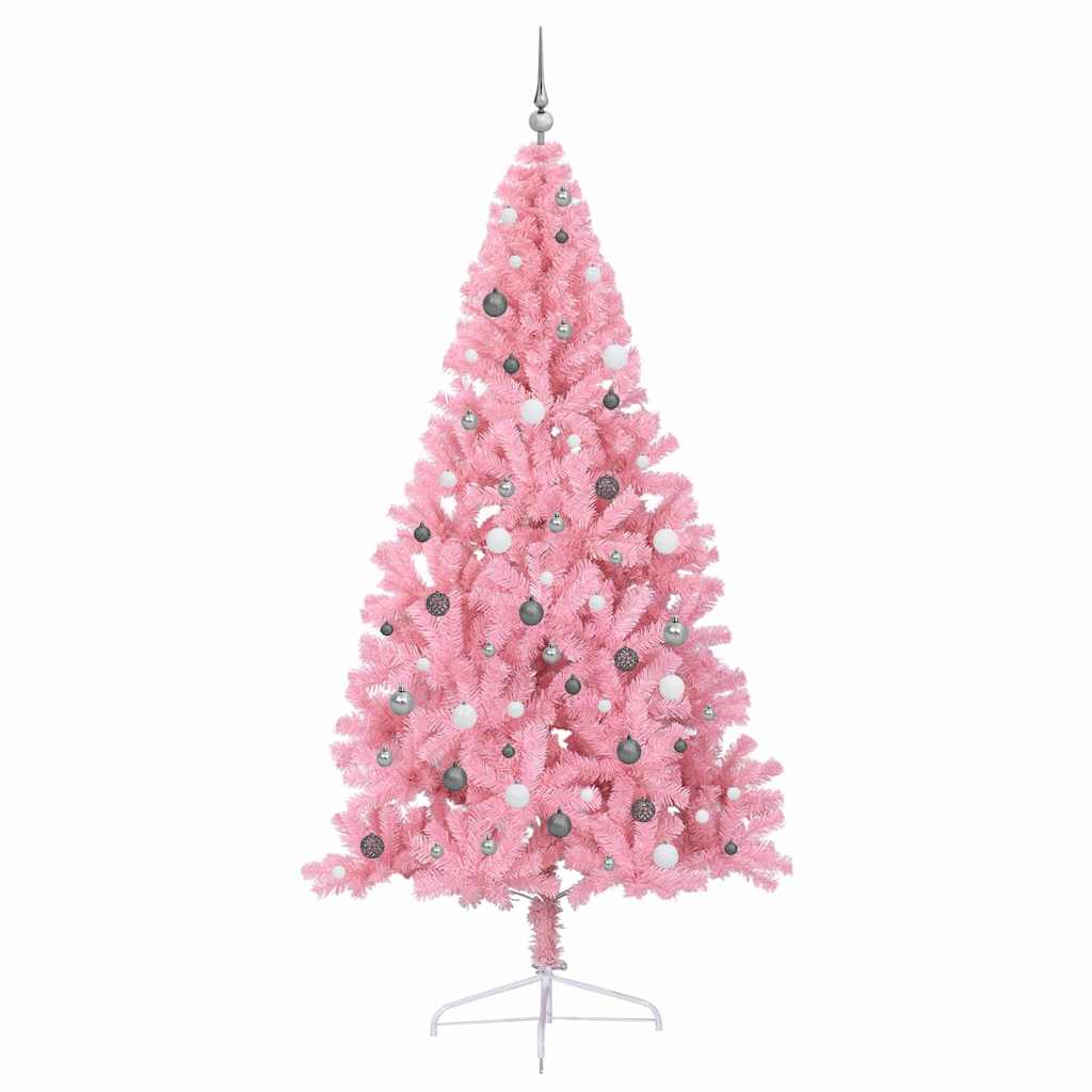 Kunstig Forbelyst Juletræ med 300 LED'er Lyserød 240 cm PVC