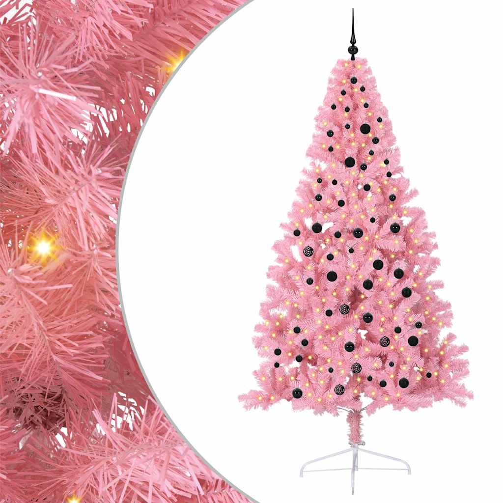 Kunstig Forbelyst Juletræ med 300 LED'er Lyserød 240 cm PVC