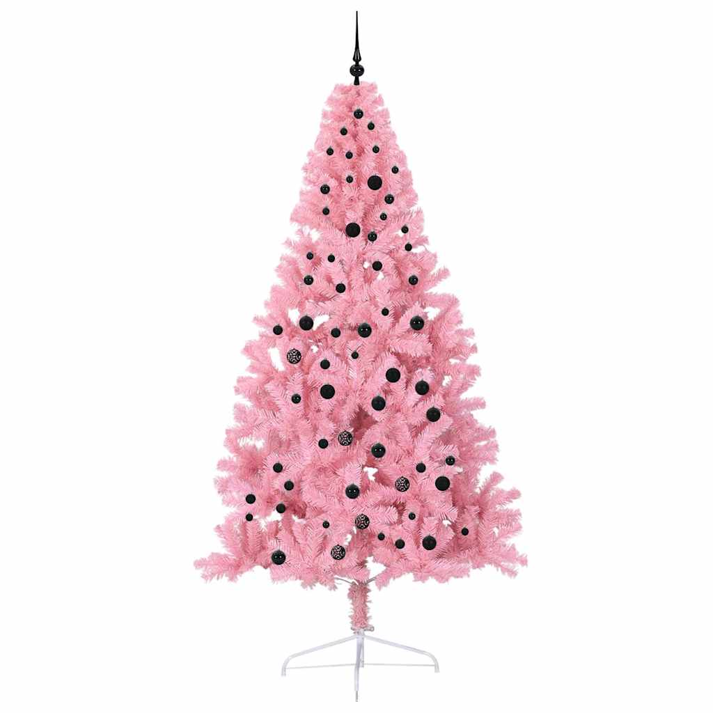 Kunstig Forbelyst Juletræ med 300 LED'er Lyserød 240 cm PVC