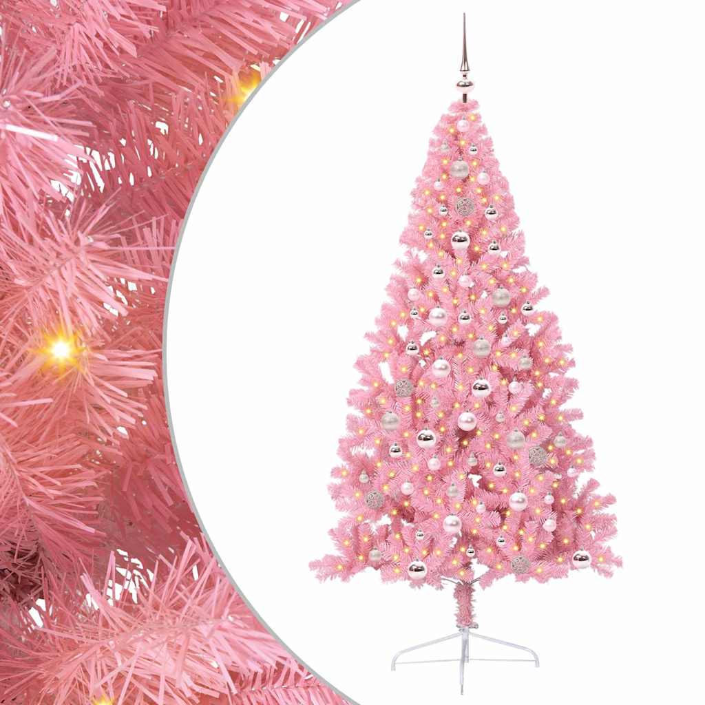 Kunstig Forbelyst Juletræ med 300 LED'er Lyserød 240 cm PVC
