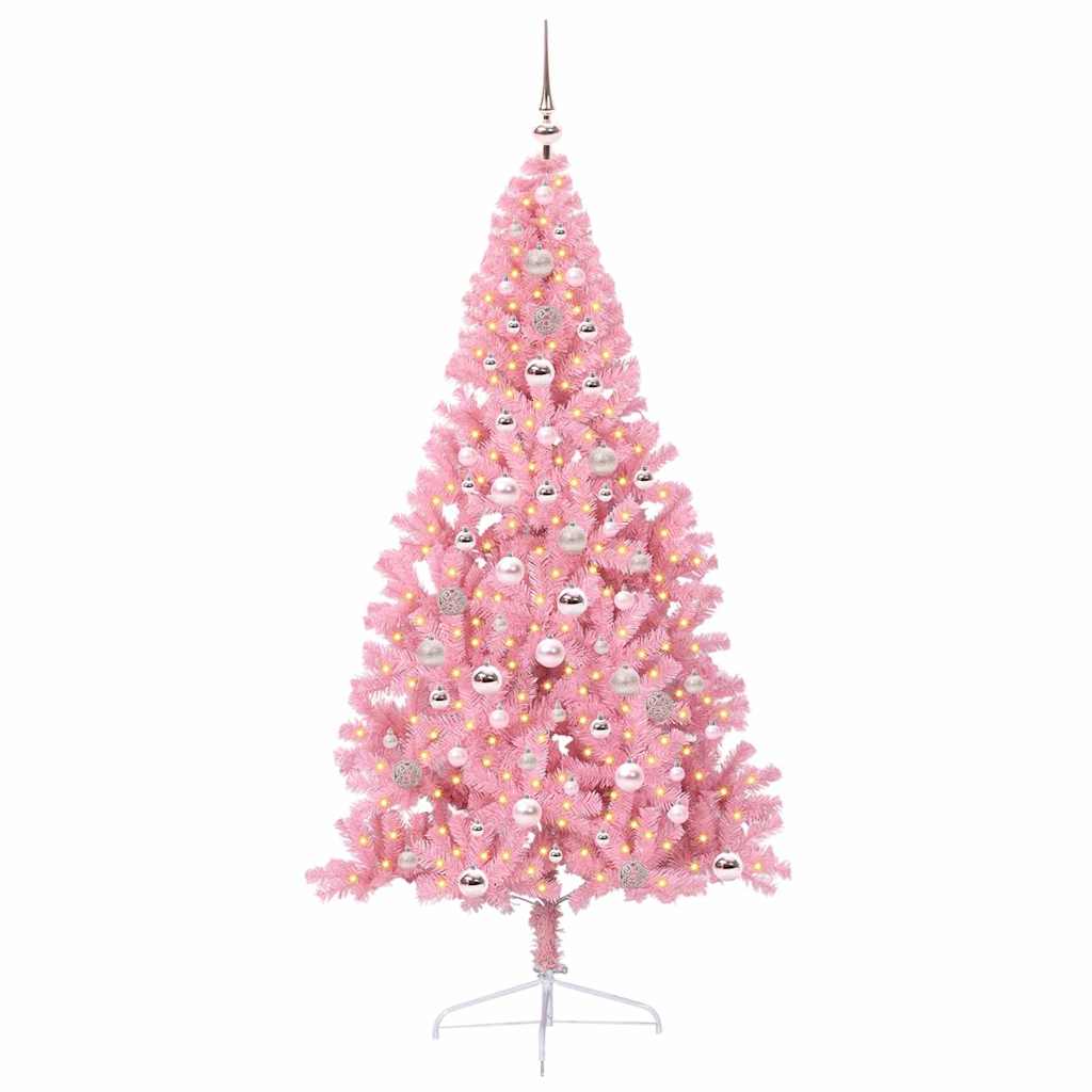 Kunstig Forbelyst Juletræ med 300 LED'er Lyserød 240 cm PVC