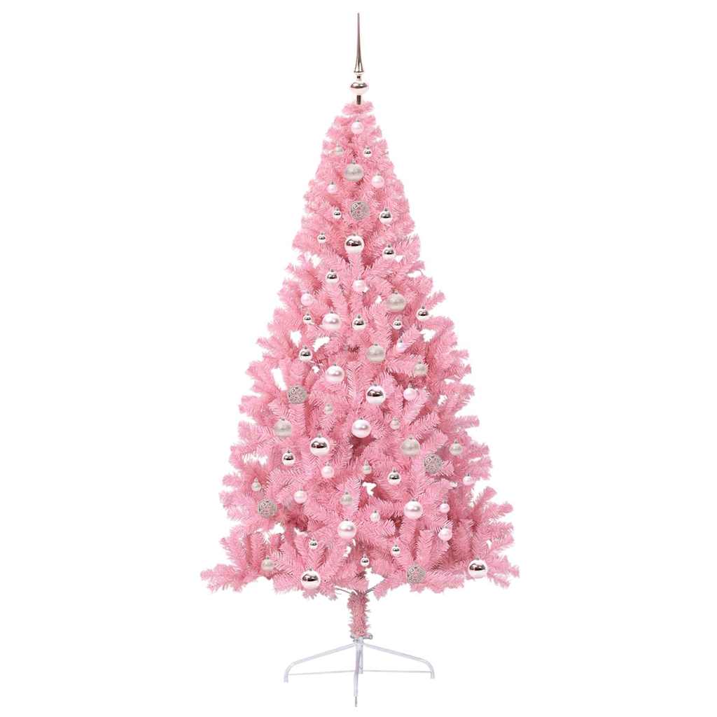 Kunstig Forbelyst Juletræ med 300 LED'er Lyserød 240 cm PVC