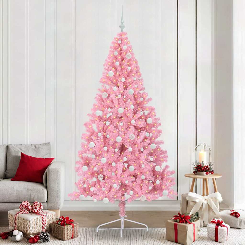 Kunstig Forbelyst Juletræ Lyserød 240 cm PVC