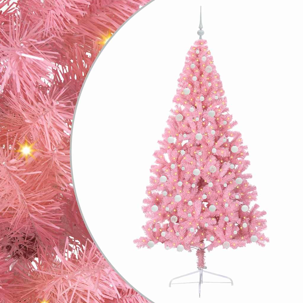 Kunstig Forbelyst Juletræ Lyserød 240 cm PVC