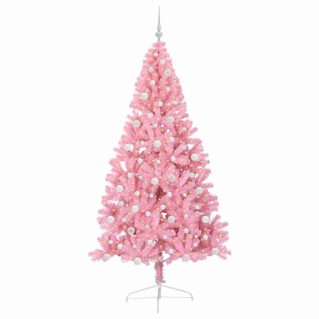 Kunstig Forbelyst Juletræ Lyserød 240 cm PVC
