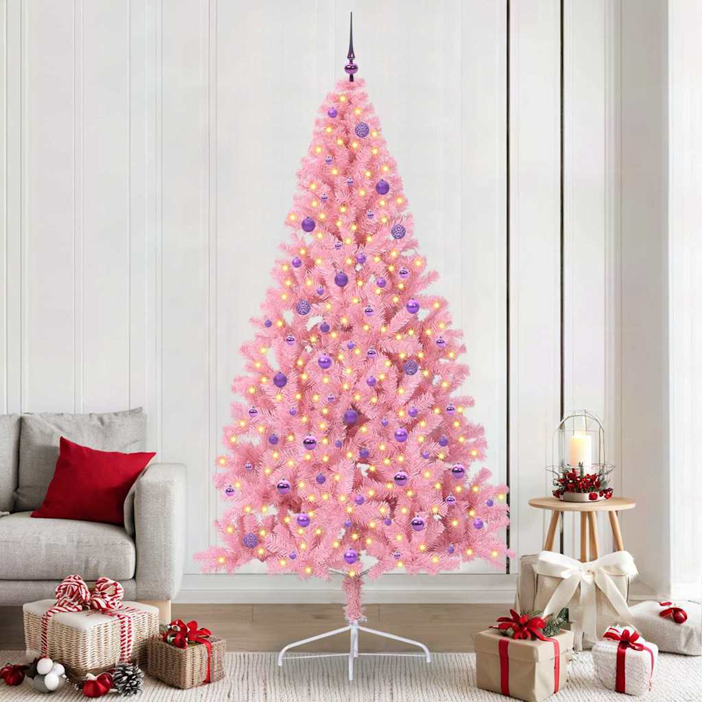 Kunstig Forbelyst Juletræ med 300 LED'er Lyserød 240 cm PVC
