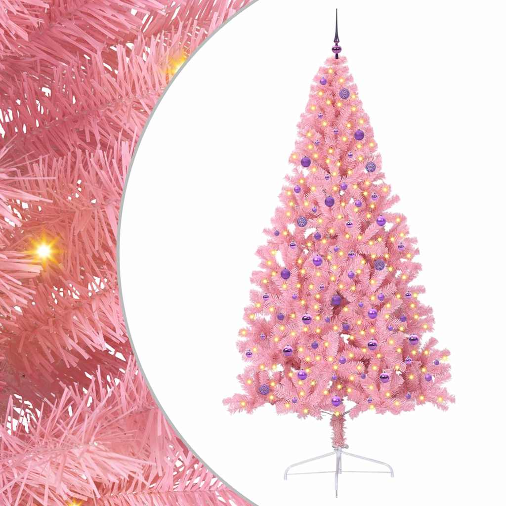 Kunstig Forbelyst Juletræ med 300 LED'er Lyserød 240 cm PVC