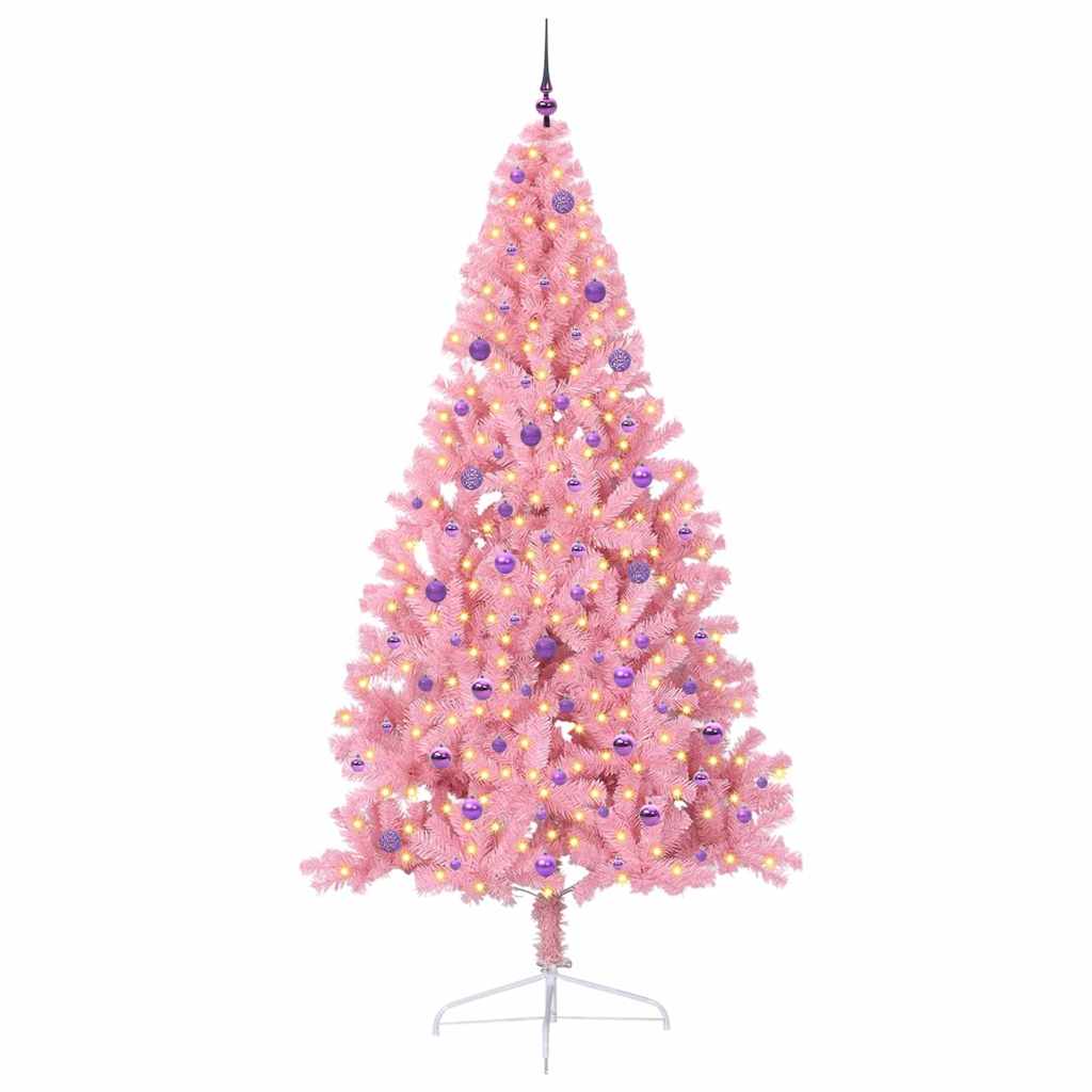 Kunstig Forbelyst Juletræ med 300 LED'er Lyserød 240 cm PVC