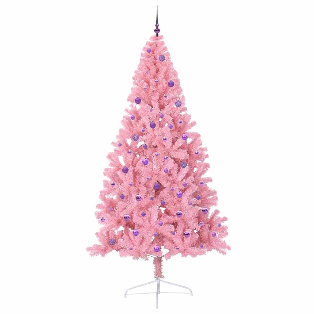 Kunstig Forbelyst Juletræ med 300 LED'er Lyserød 240 cm PVC