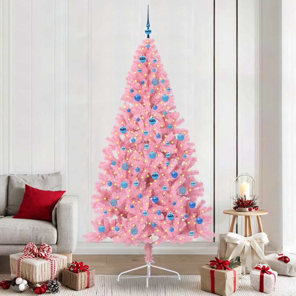 Kunstig Forbelyst Juletræ med 300 LED'er Lyserød 240 cm PVC