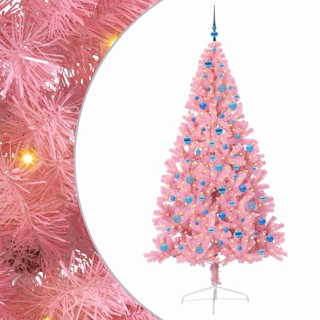 Kunstig Forbelyst Juletræ med 300 LED'er Lyserød 240 cm PVC