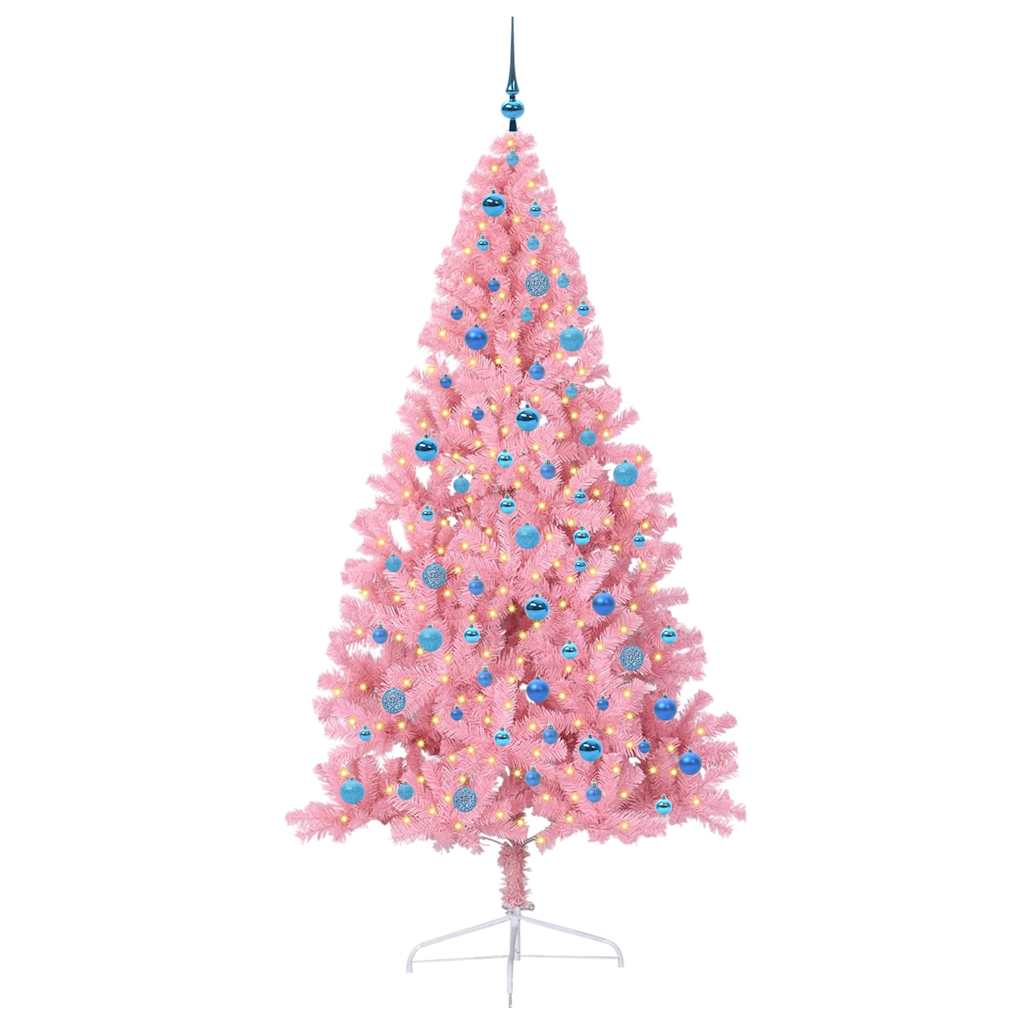 Kunstig Forbelyst Juletræ med 300 LED'er Lyserød 240 cm PVC