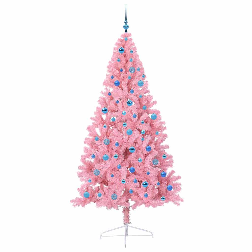 Kunstig Forbelyst Juletræ med 300 LED'er Lyserød 240 cm PVC