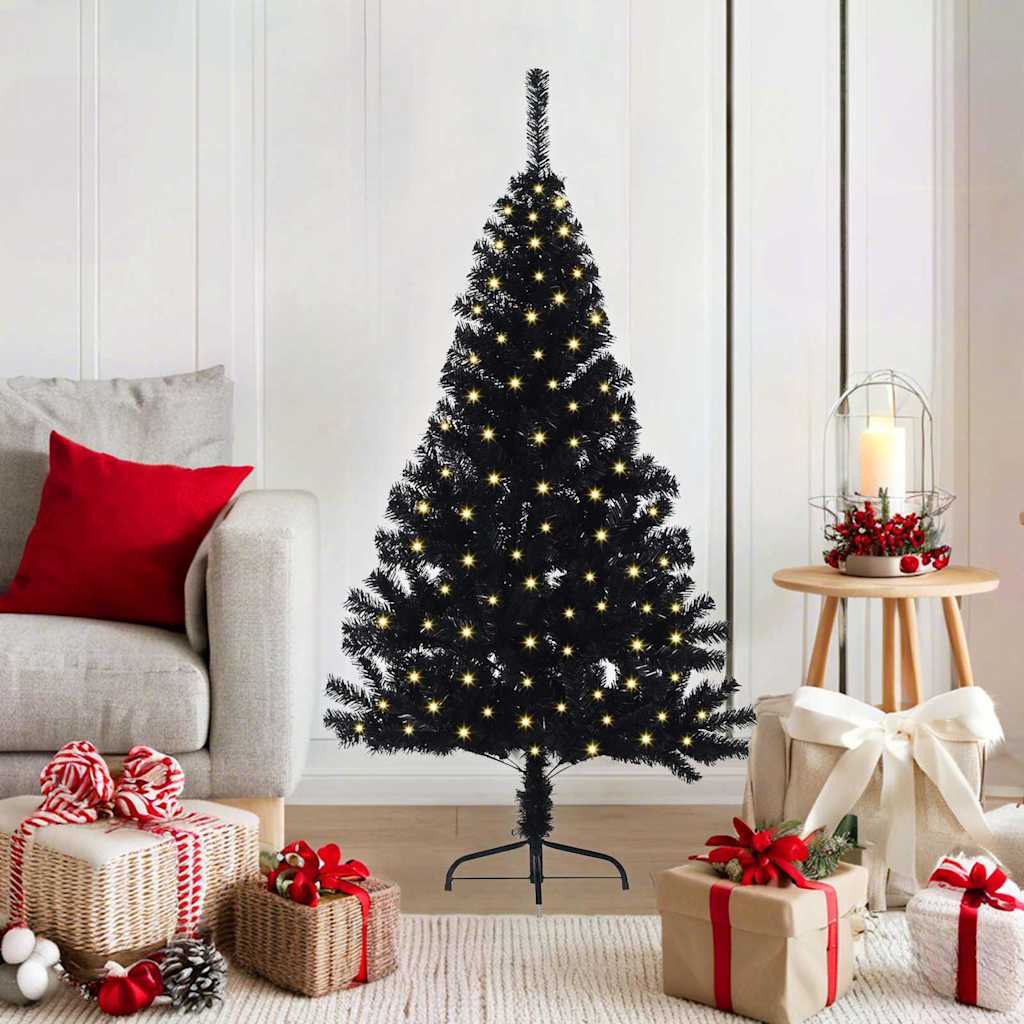 Kunstig Forbelyst Juletræ med 150 LED'er Sort 120 cm PVC