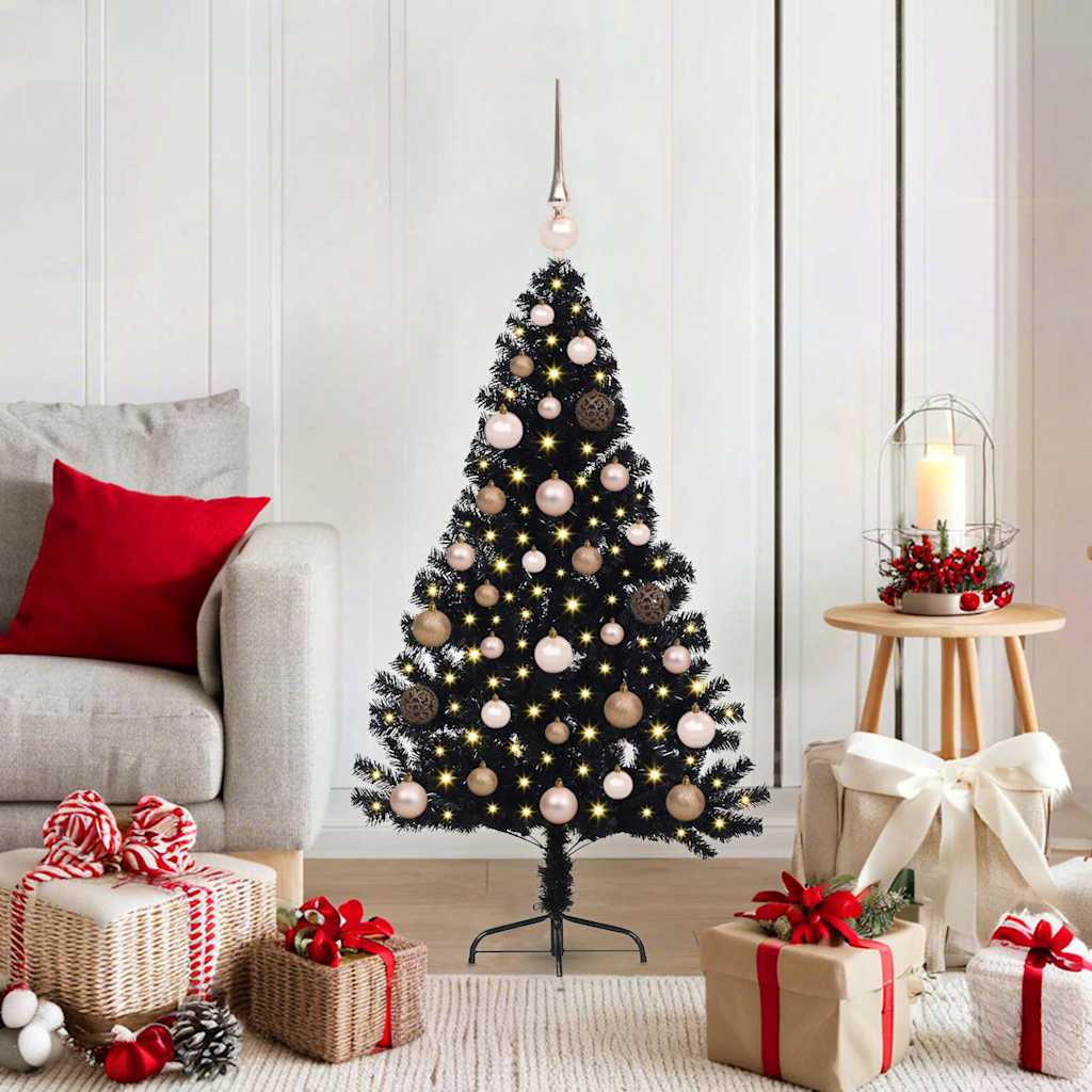 Kunstig Forbelyst Juletræ med 150 LED'er Sort 120 cm PVC