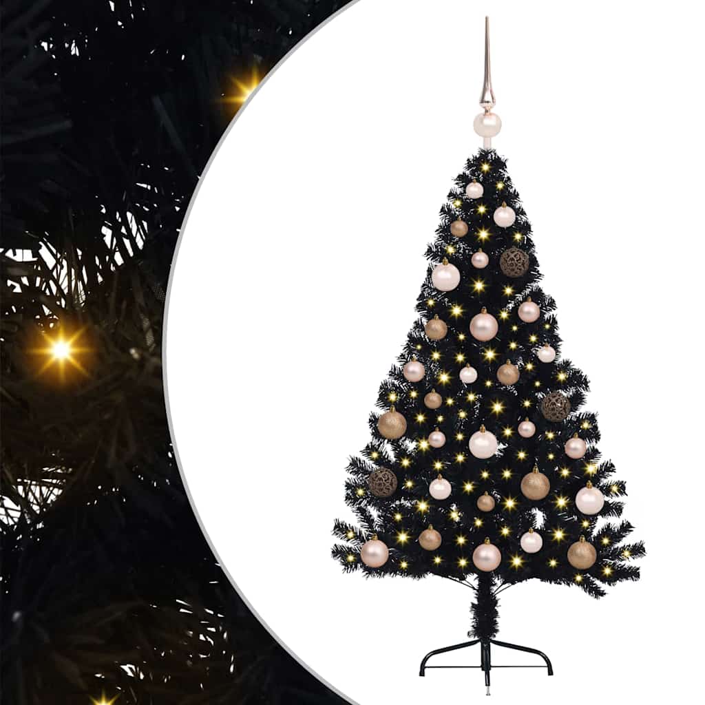Kunstig Forbelyst Juletræ med 150 LED'er Sort 120 cm PVC