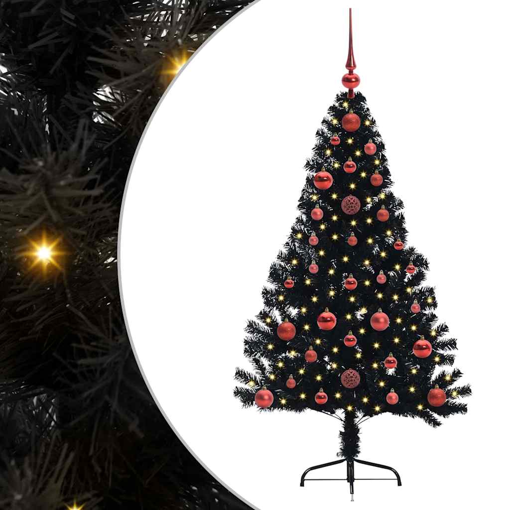 Kunstig Forbelyst Juletræ med 150 LED'er Sort 120 cm PVC