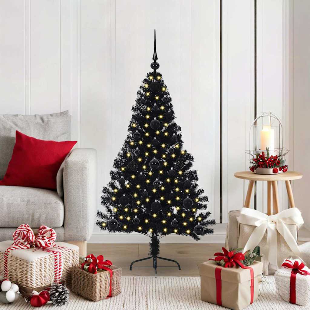 Kunstig Forbelyst Juletræ med 150 LED'er Sort 120 cm PVC