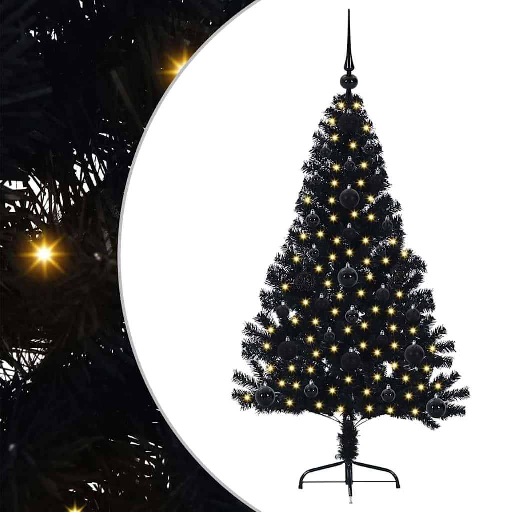 Kunstig Forbelyst Juletræ med 150 LED'er Sort 120 cm PVC