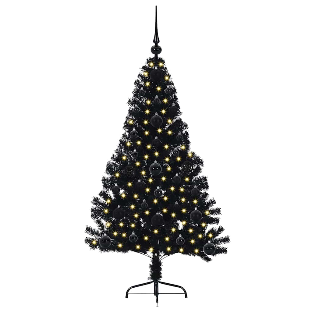 Kunstig Forbelyst Juletræ med 150 LED'er Sort 120 cm PVC