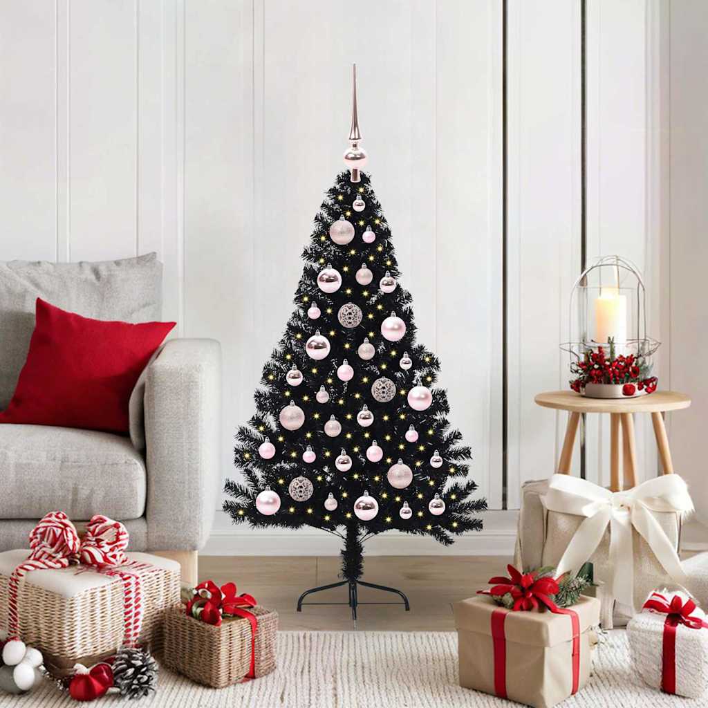 Kunstig Forbelyst Juletræ med 150 LED'er Sort 120 cm PVC