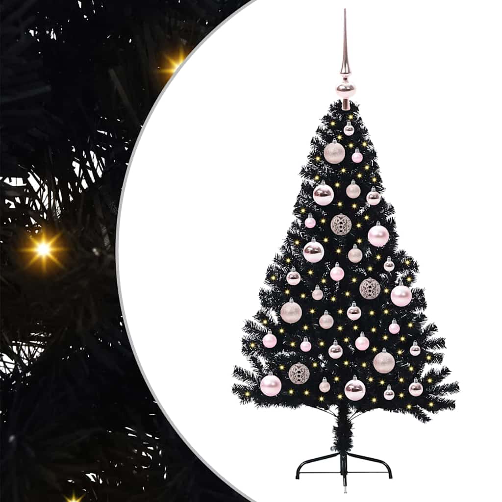 Kunstig Forbelyst Juletræ med 150 LED'er Sort 120 cm PVC