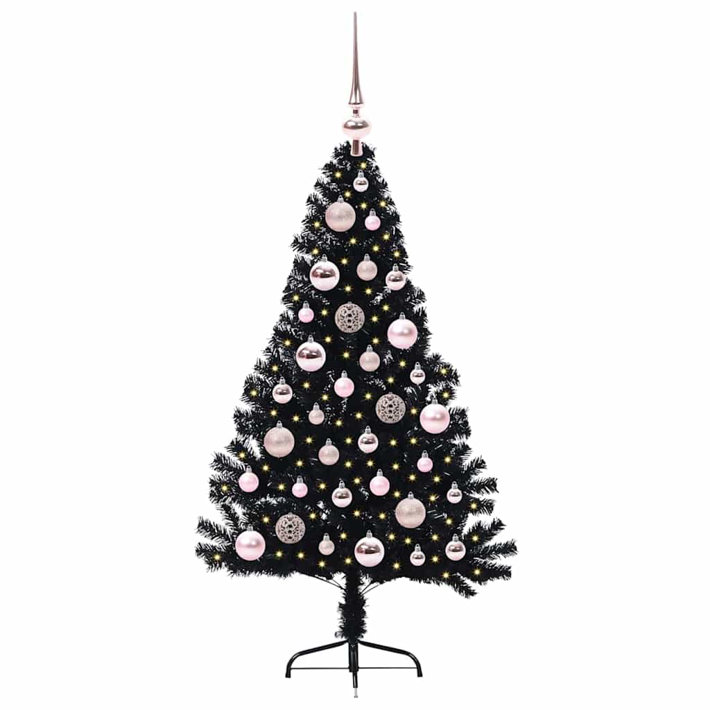 Kunstig Forbelyst Juletræ med 150 LED'er Sort 120 cm PVC