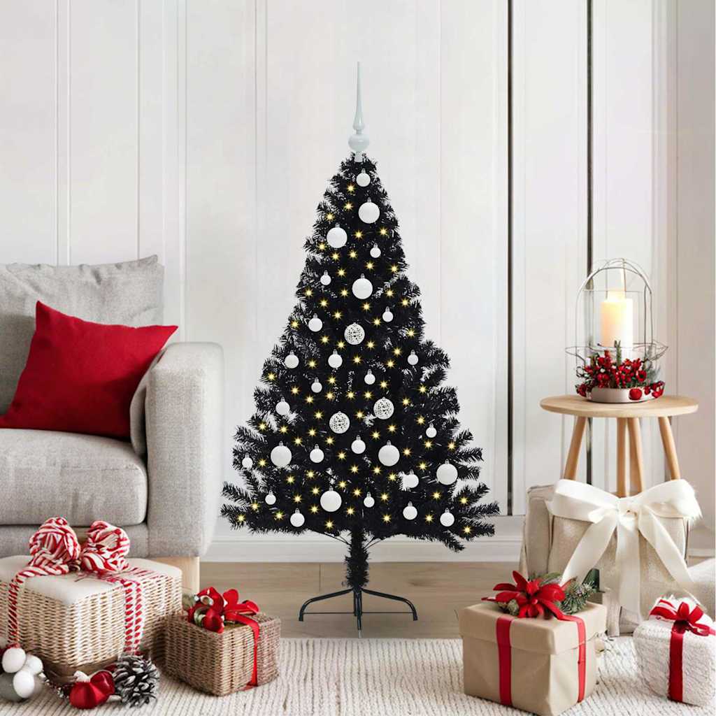 Kunstig Forbelyst Juletræ med 150 LED'er Sort 120 cm PVC