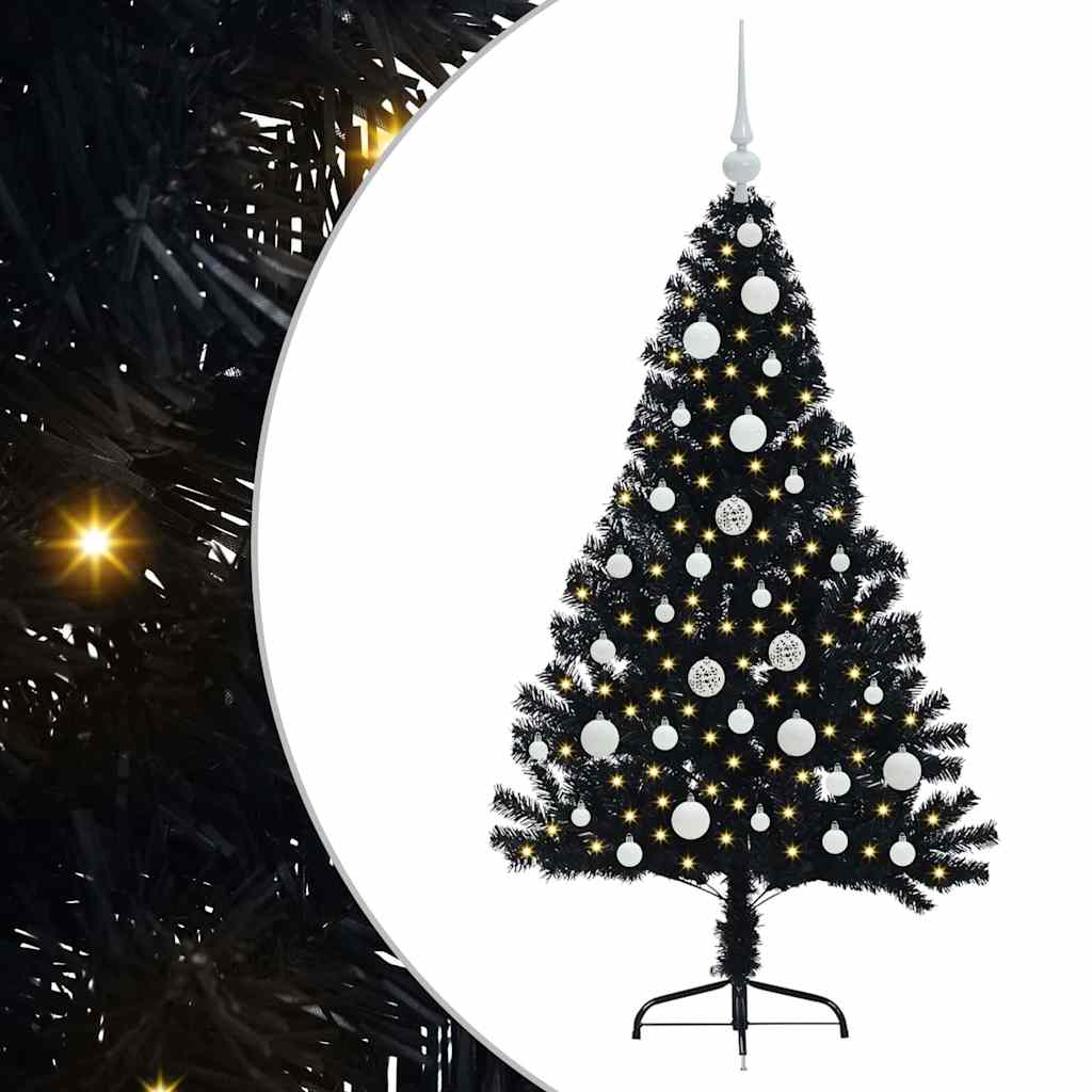 Kunstig Forbelyst Juletræ med 150 LED'er Sort 120 cm PVC