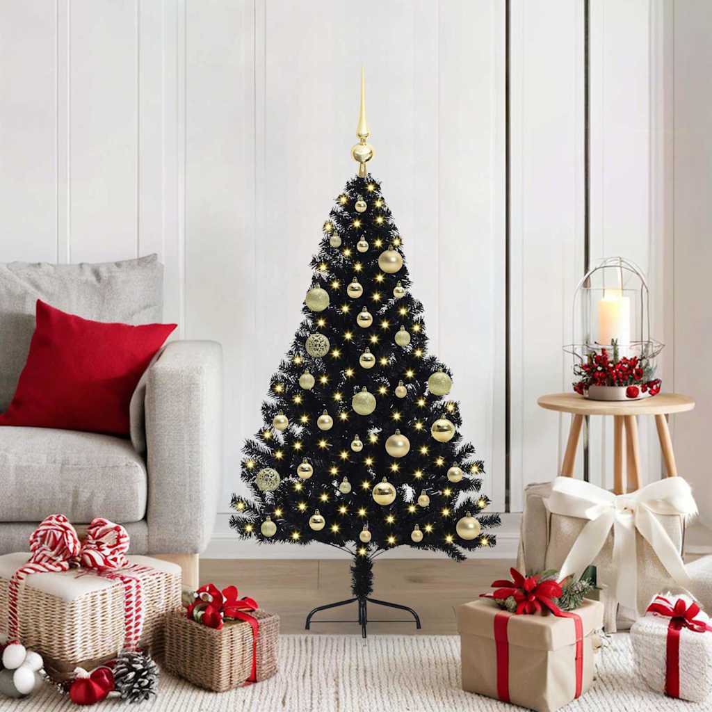 Kunstig Forbelyst Juletræ med 150 LED'er Sort 120 cm PVC