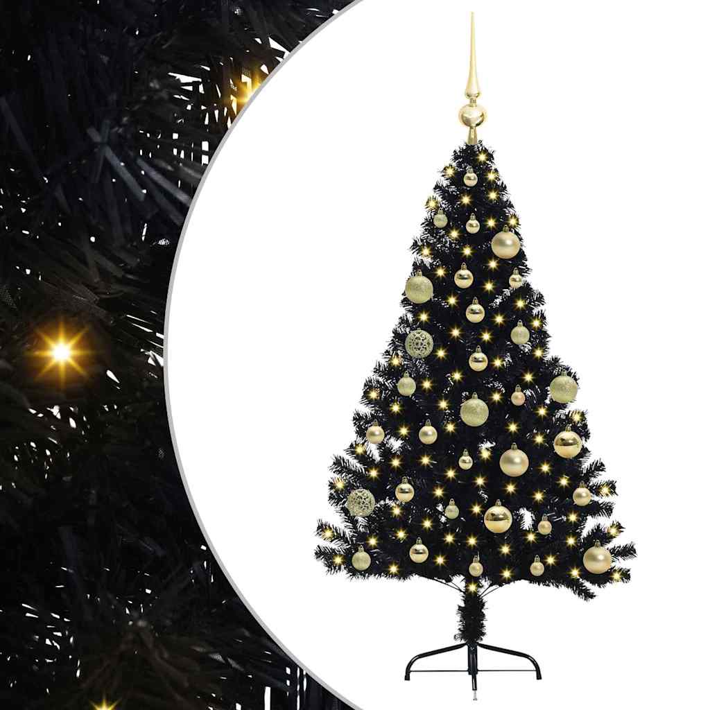 Kunstig Forbelyst Juletræ med 150 LED'er Sort 120 cm PVC