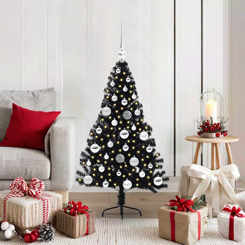 Kunstig Forbelyst Juletræ med 150 LED'er Sort 120 cm PVC