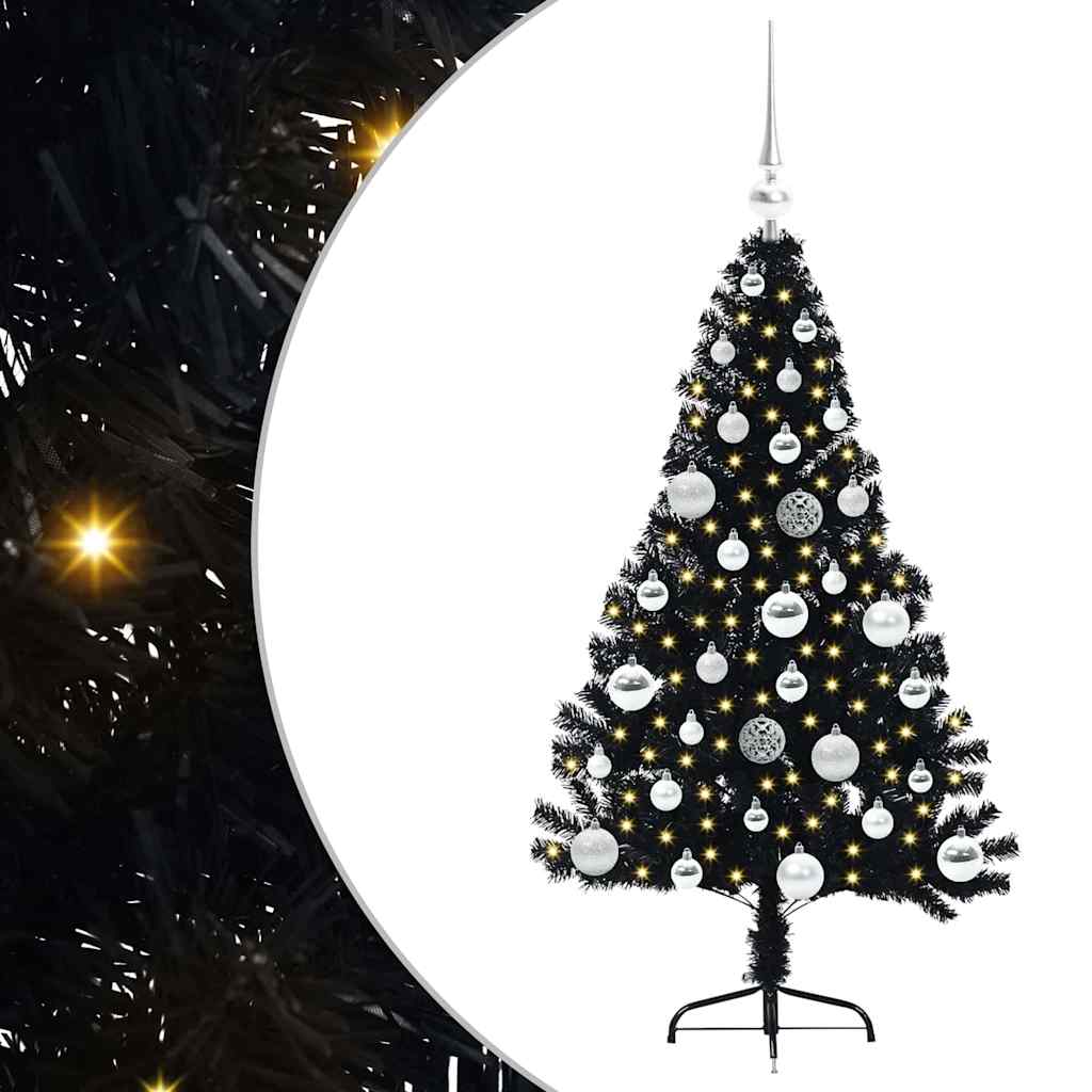 Kunstig Forbelyst Juletræ med 150 LED'er Sort 120 cm PVC
